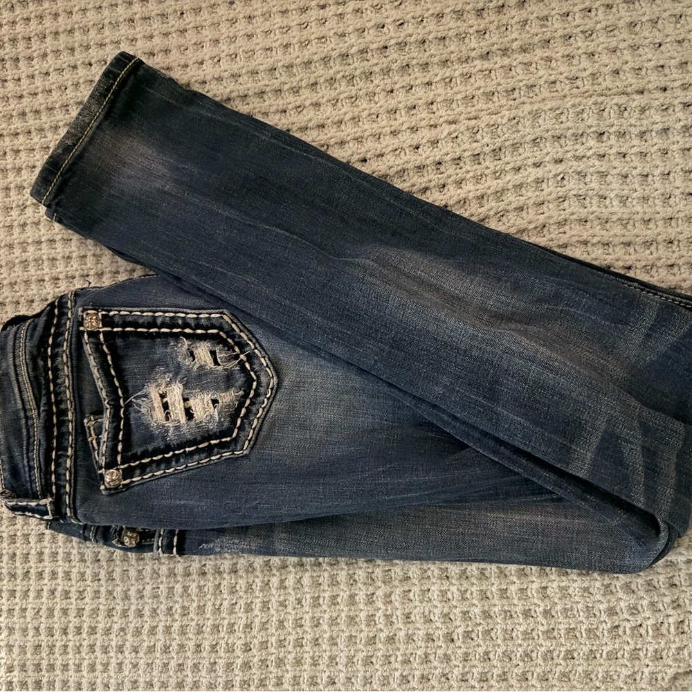 Miss Me Blue Boot Cut Jeans with Decorative Stitching